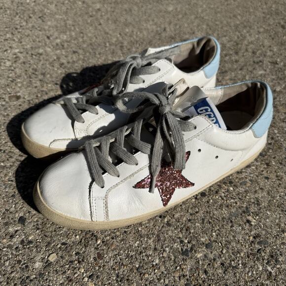 Golden Goose SUPERSTAR White Sky Blue Pink Glitter Limited Edition Sneakers 40 - Picture 2 of 7